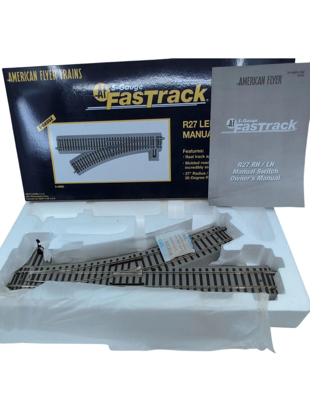 American Flyer S-Gauge FasTrack 6-49883 R27 Left Hand Manual Switch Track‎ Gray